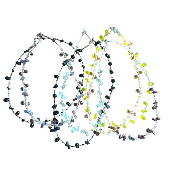 Choker Necklace Lot of 7 Floating Stones Beaded Chip Cord Double Strand 18" - Picture 2 of 16